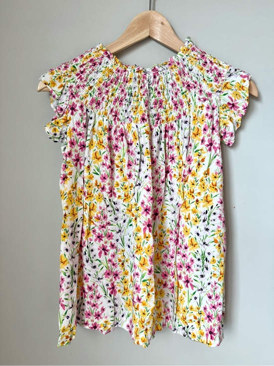 crown & ivy Tops - Crown & Ivy Colorful Floral Smocked Neck Top Blouse Flutter Sleeve